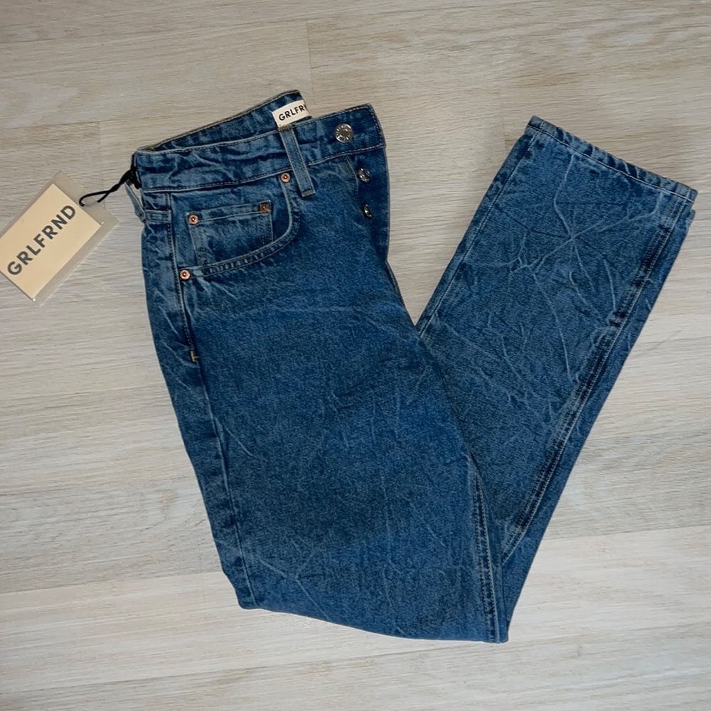 GRLFRND stone wash straight leg jeans
